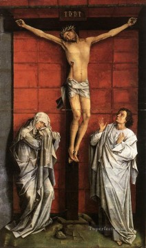 ロジャー・ファン・デル・ウェイデン Painting - 十字架上のキリストとマリアと聖ヨハネ ロジェ・ファン・デル・ウェイデン